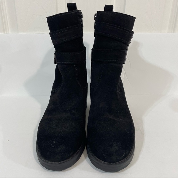 Vintage Foundry Charmine Black Suede Buckle Moto Goth Leather Ankle Boots Size 7 - Picture 3 of 12
